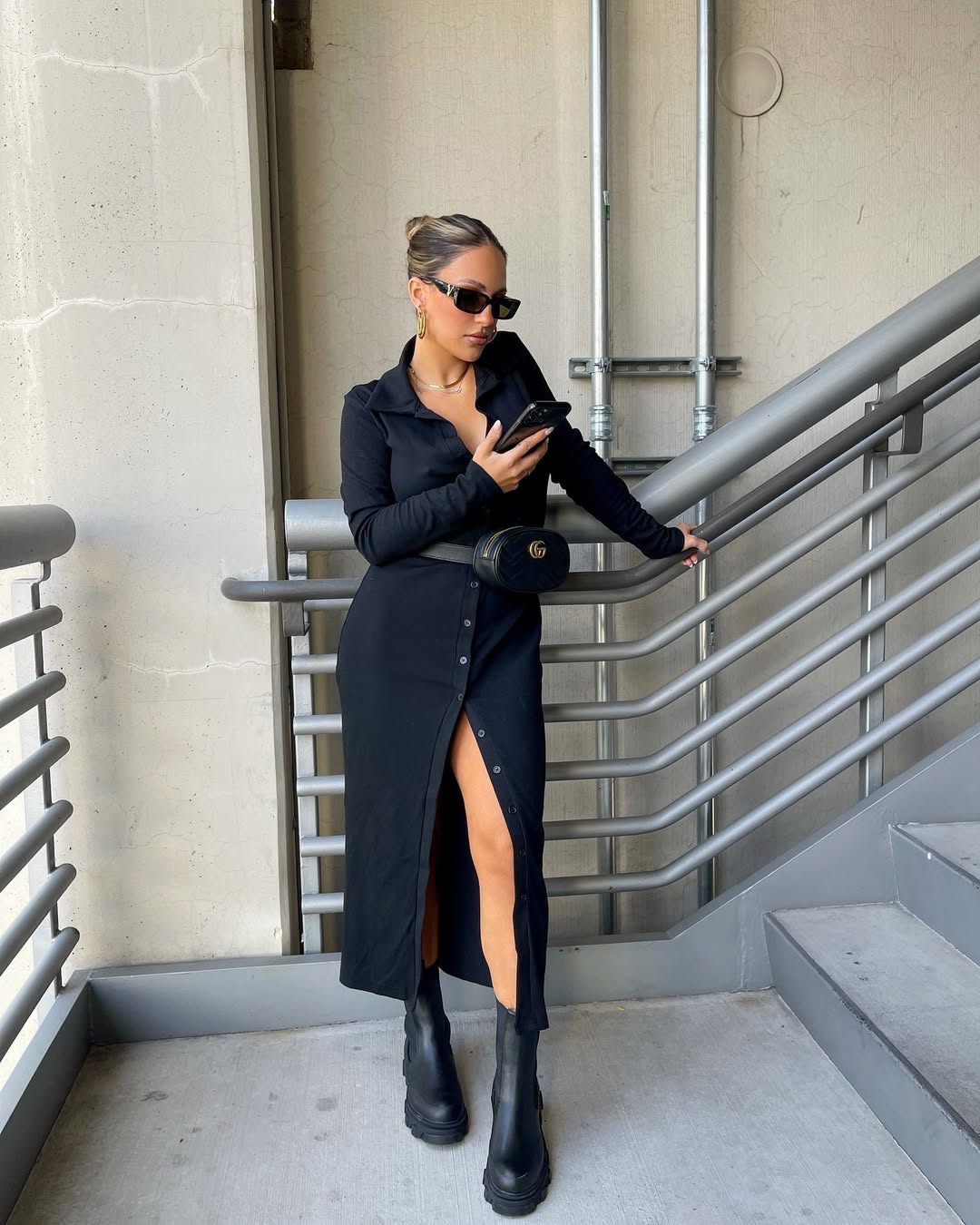 27 Fall Boot Outfit Ideas You Need Now 26 Chic Black Shirt Dress & Chunky Boots