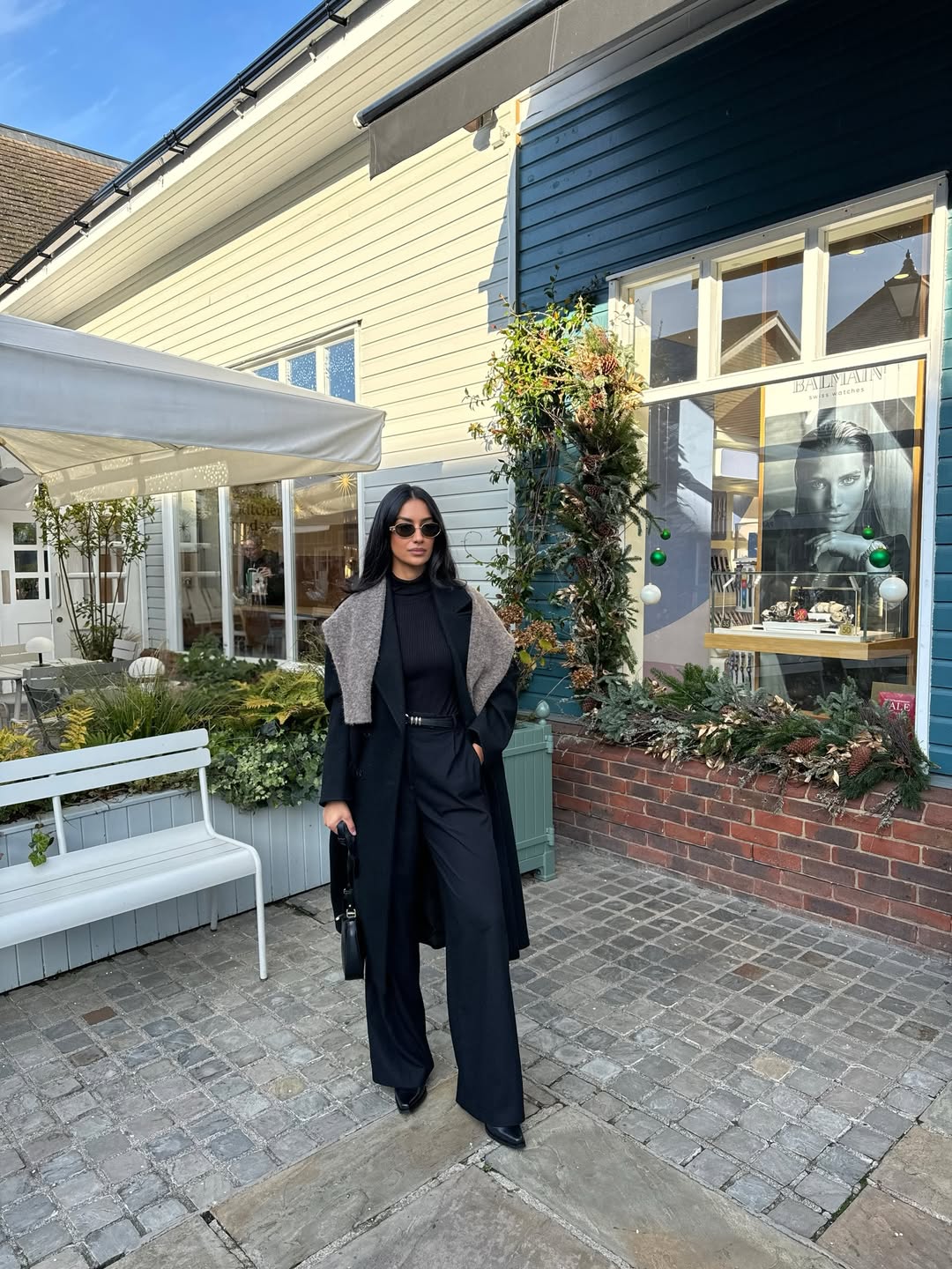 29 Work Outfits You Need for 2026 Trends 6 Chic Black Trouser Suit With Statement Scarf