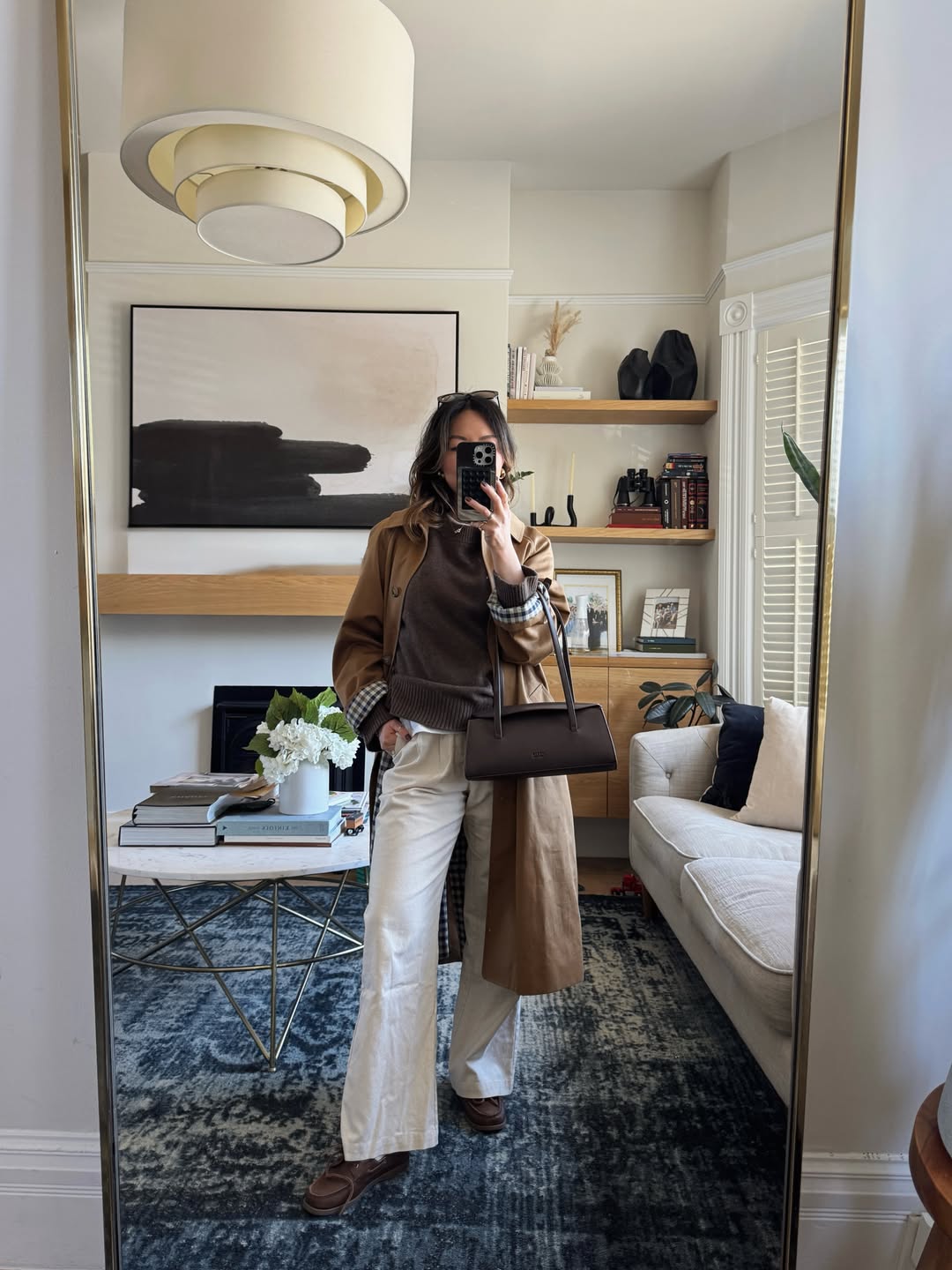 29 Work Outfits You Need for 2026 Trends 22 Chic Brown Layering With Cream Wide-Leg Trousers