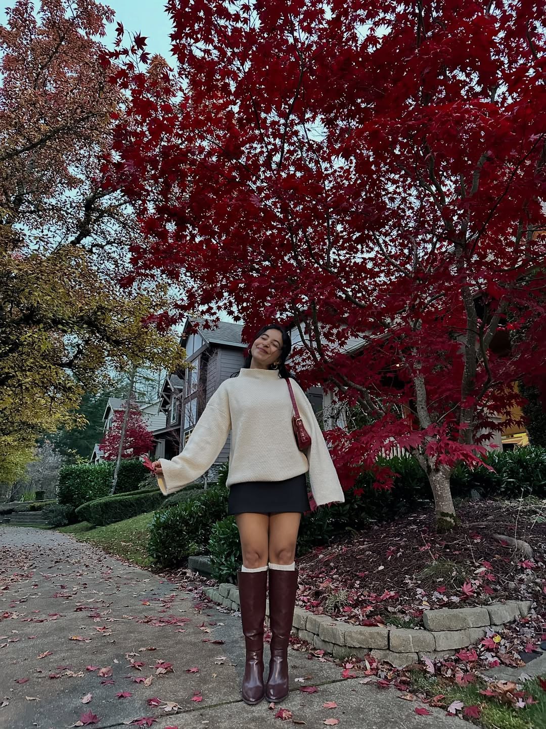 27 Fall Boot Outfit Ideas You Need Now 6 Chic Cream Sweater With Burgundy Knee-High Boots