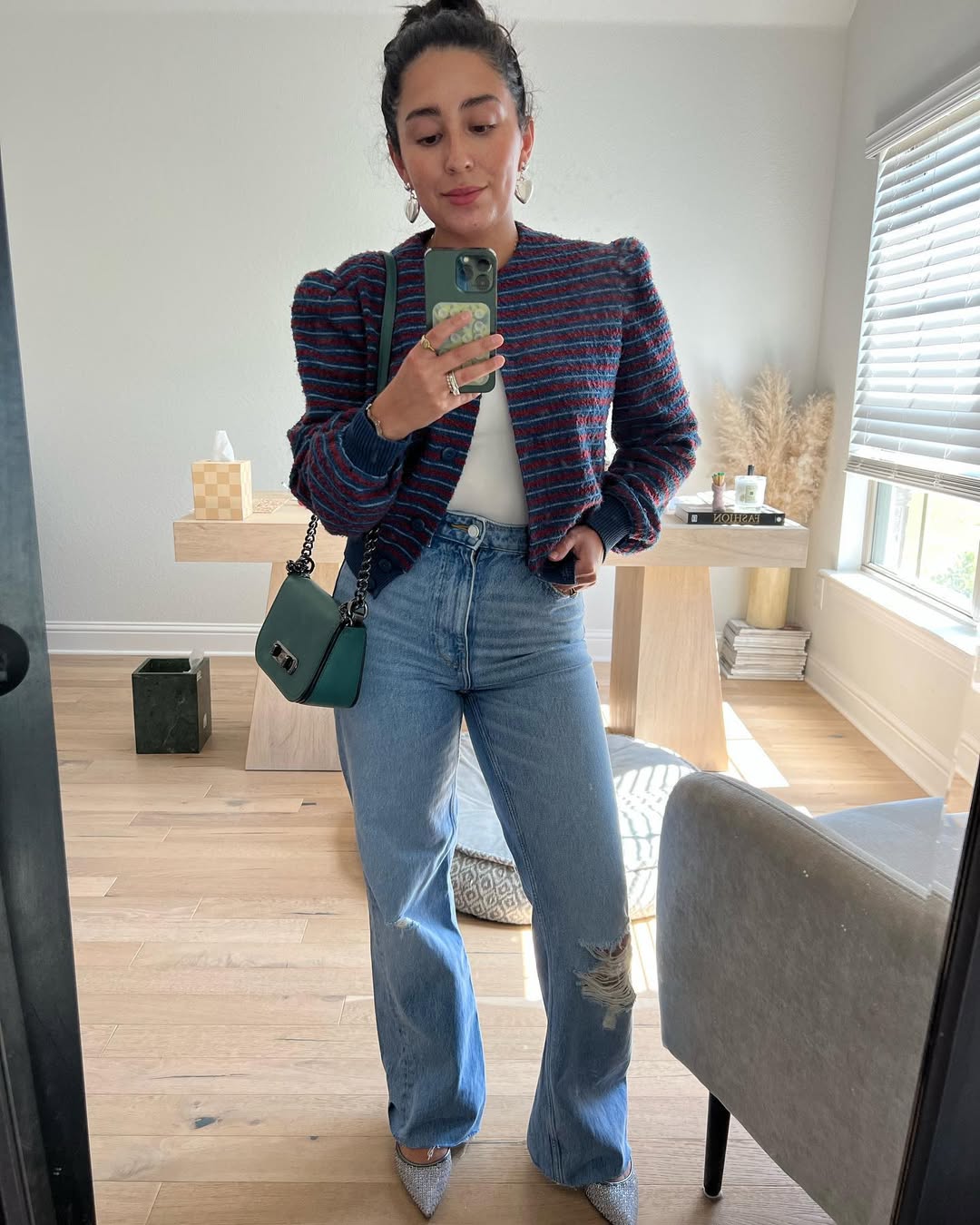 Chic Tweed Jacket And Wide Leg Jean Outfit