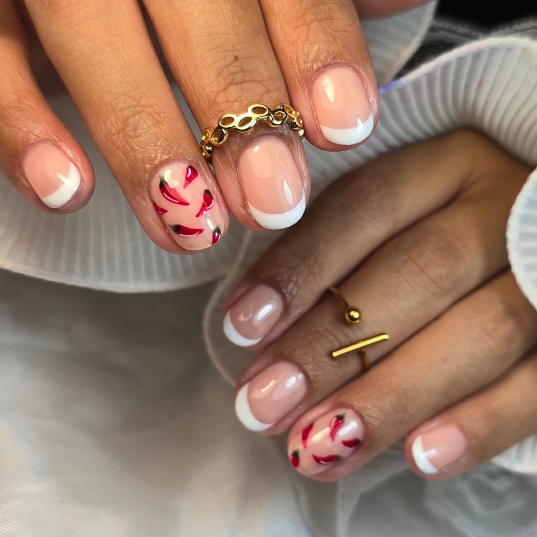 27 Stunning Mexican Nail Designs for 2026 17 Chili Pepper French Tip Accent Manicure