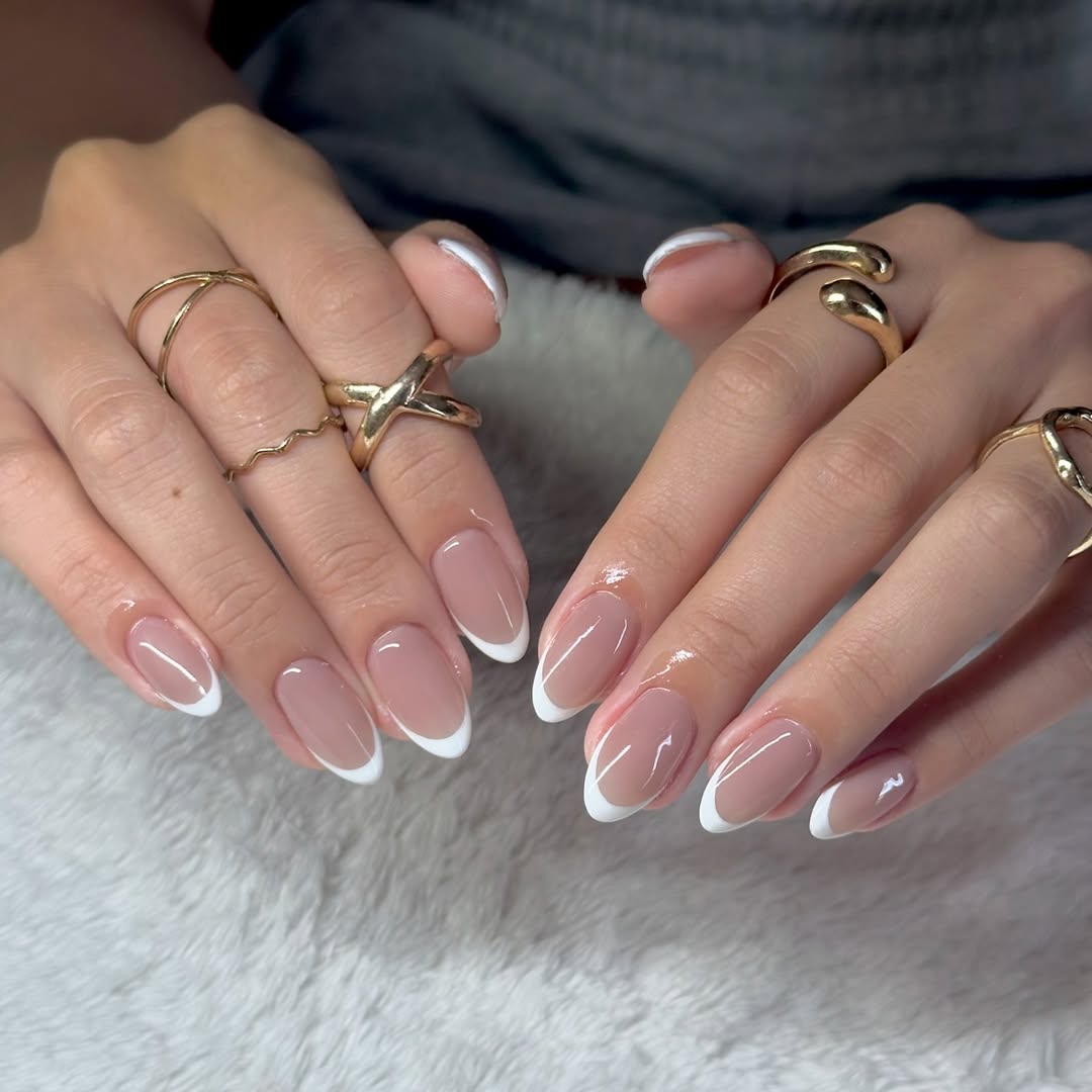 Classic Milky Pink and White French Manicure