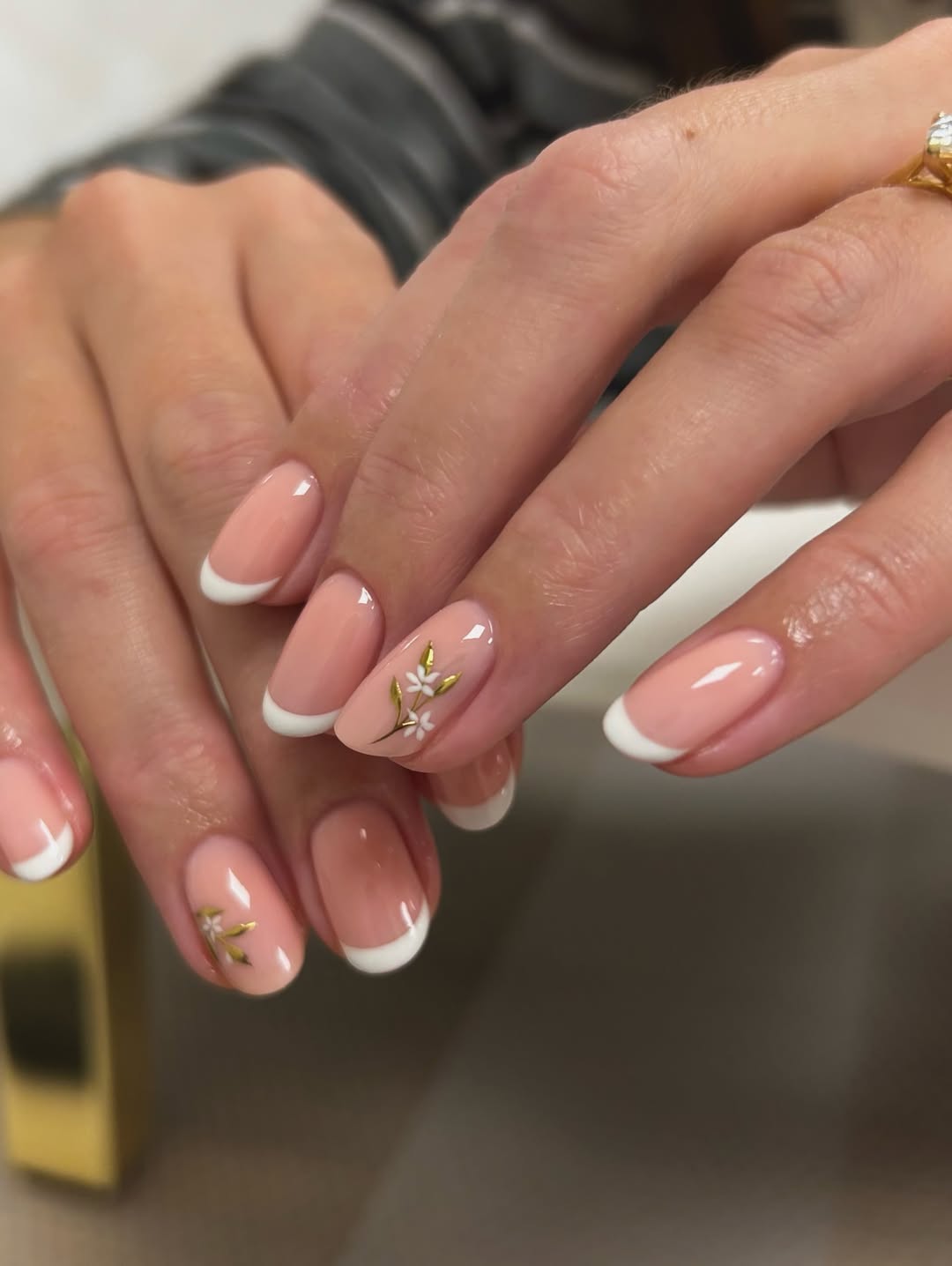 Classic Milky Pink French with Delicate Floral Art