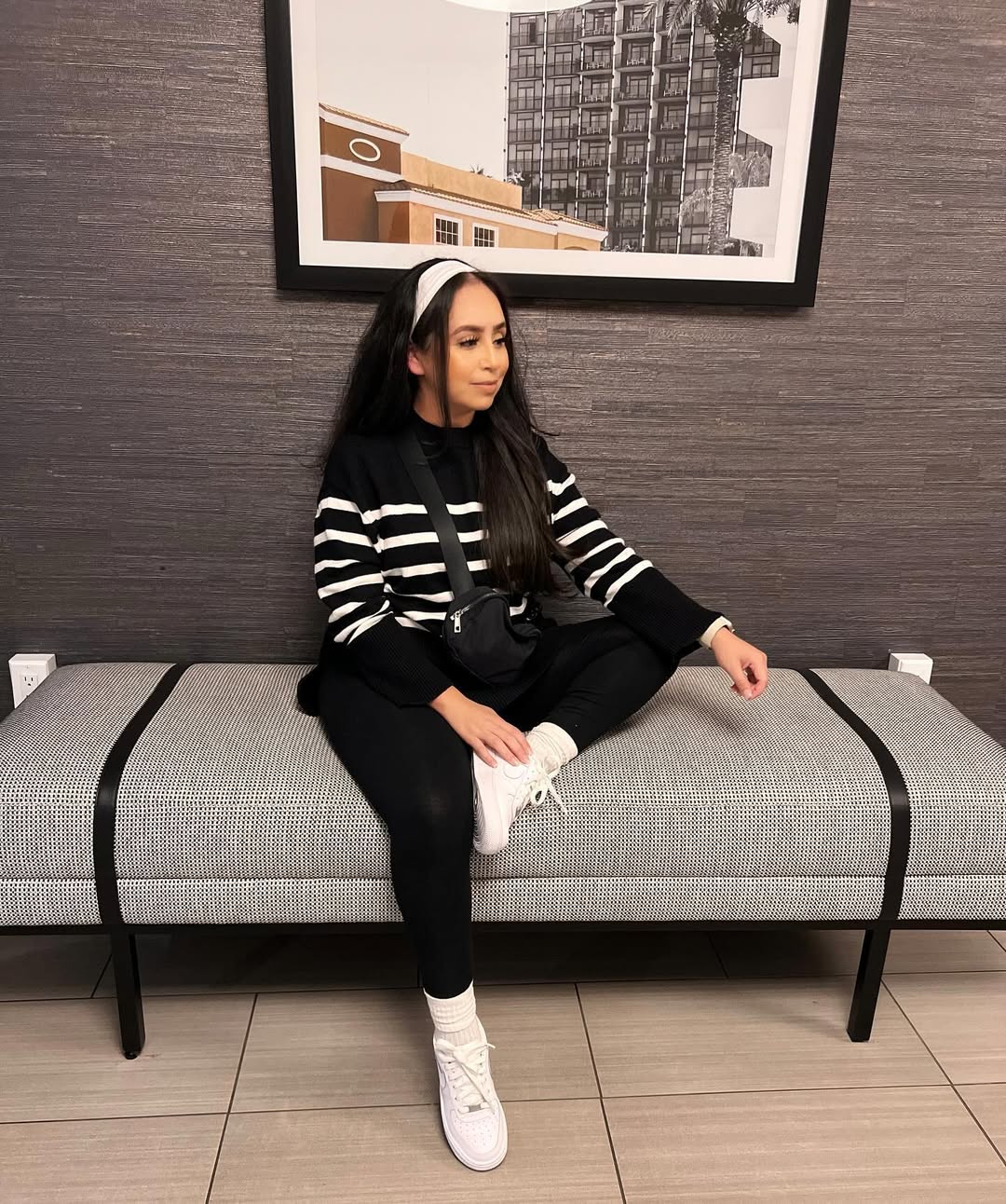 Classic Stripe Knit And Black Leggings Casual Look