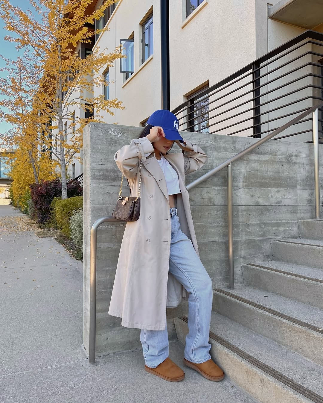 Classic Trench Coat With Light Wash Jeans