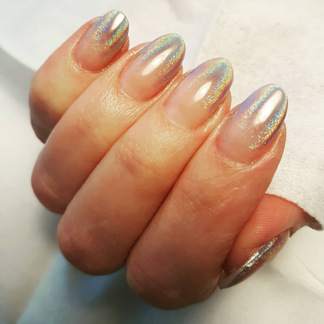 Clear Base Holographic Chrome Oval Nails