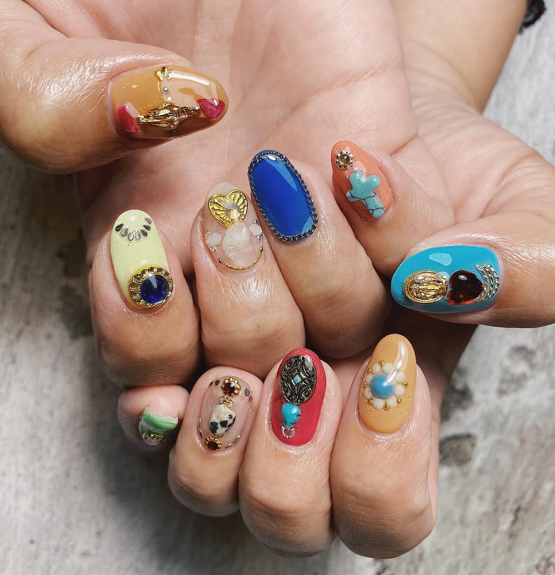 27 Stunning Mexican Nail Designs for 2026 10 Colorful Coffin Nails with Eclectic Charm Embellishments