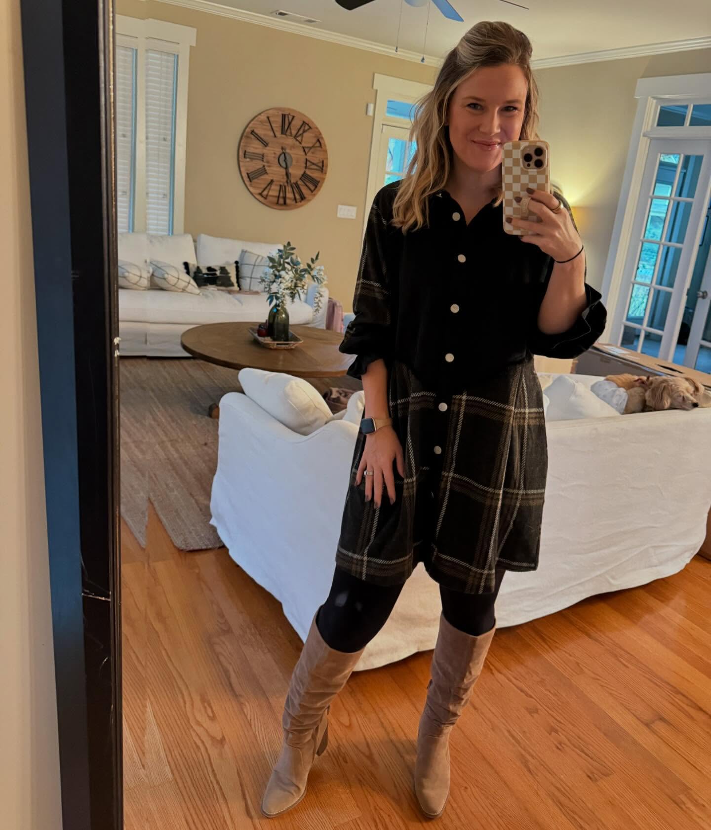 25 Fall Dress Outfits You Need For 2026 20 Cozy Plaid Shirt Dress With Knee-High Boots