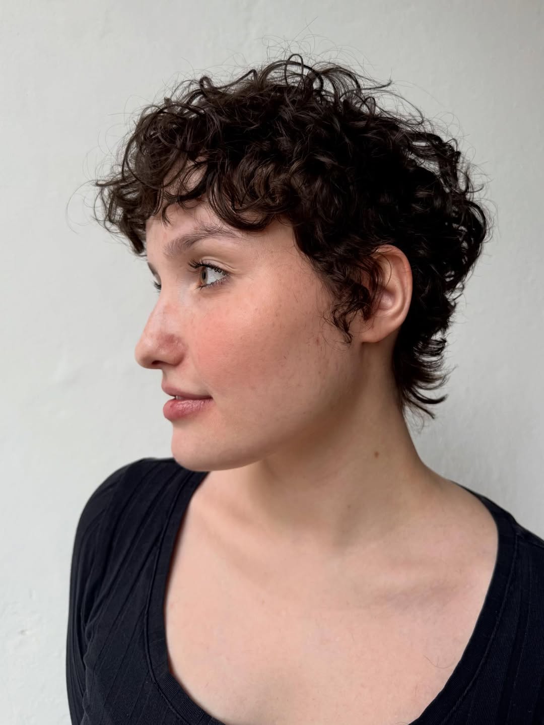Cute Curly Pixie With Subtle Fringe