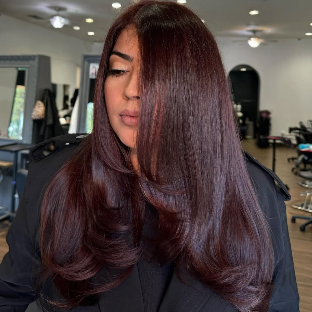 Deep Cherry Brown Long Layers Blowout