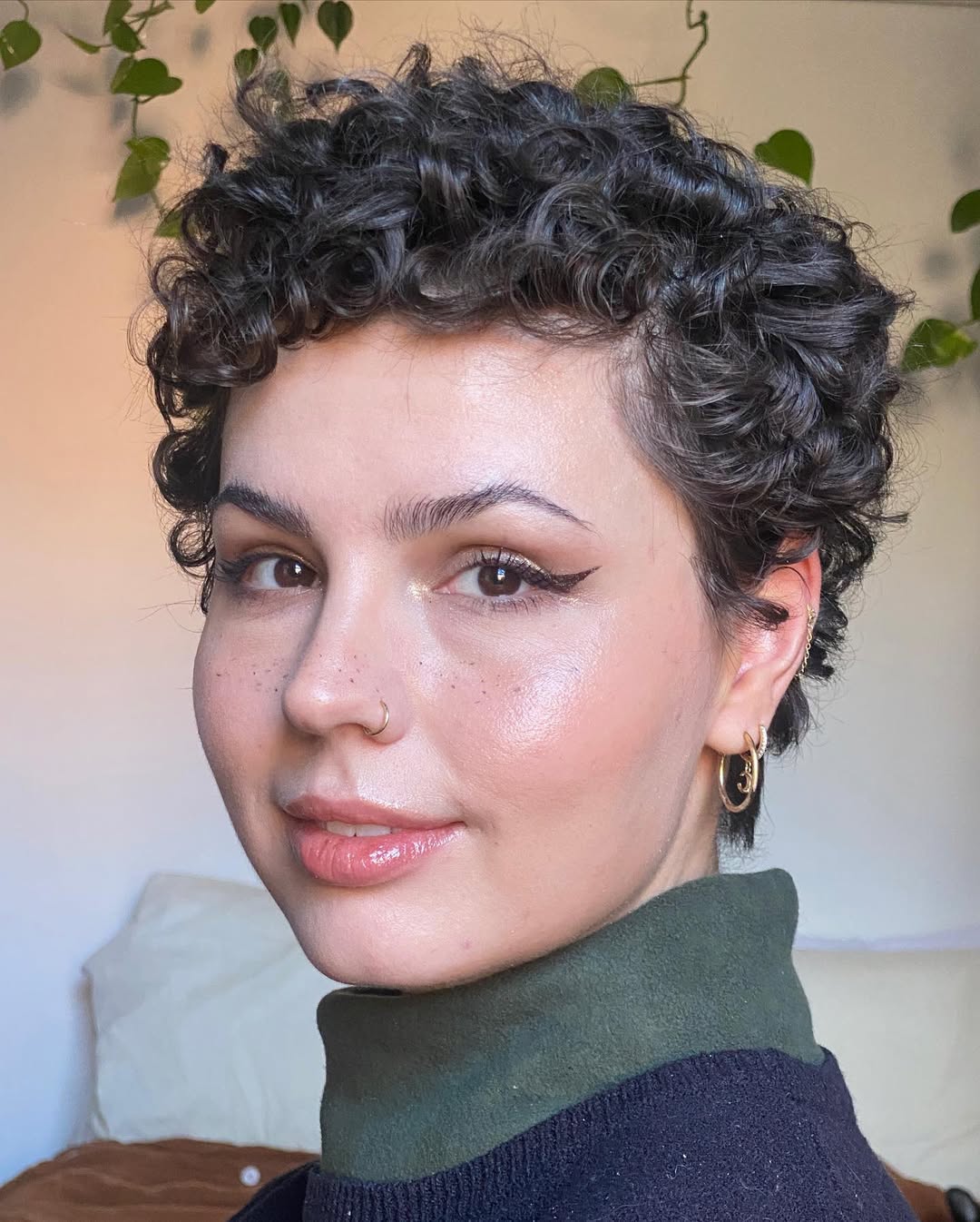 Defined Curly Pixie With Natural Dark Brown