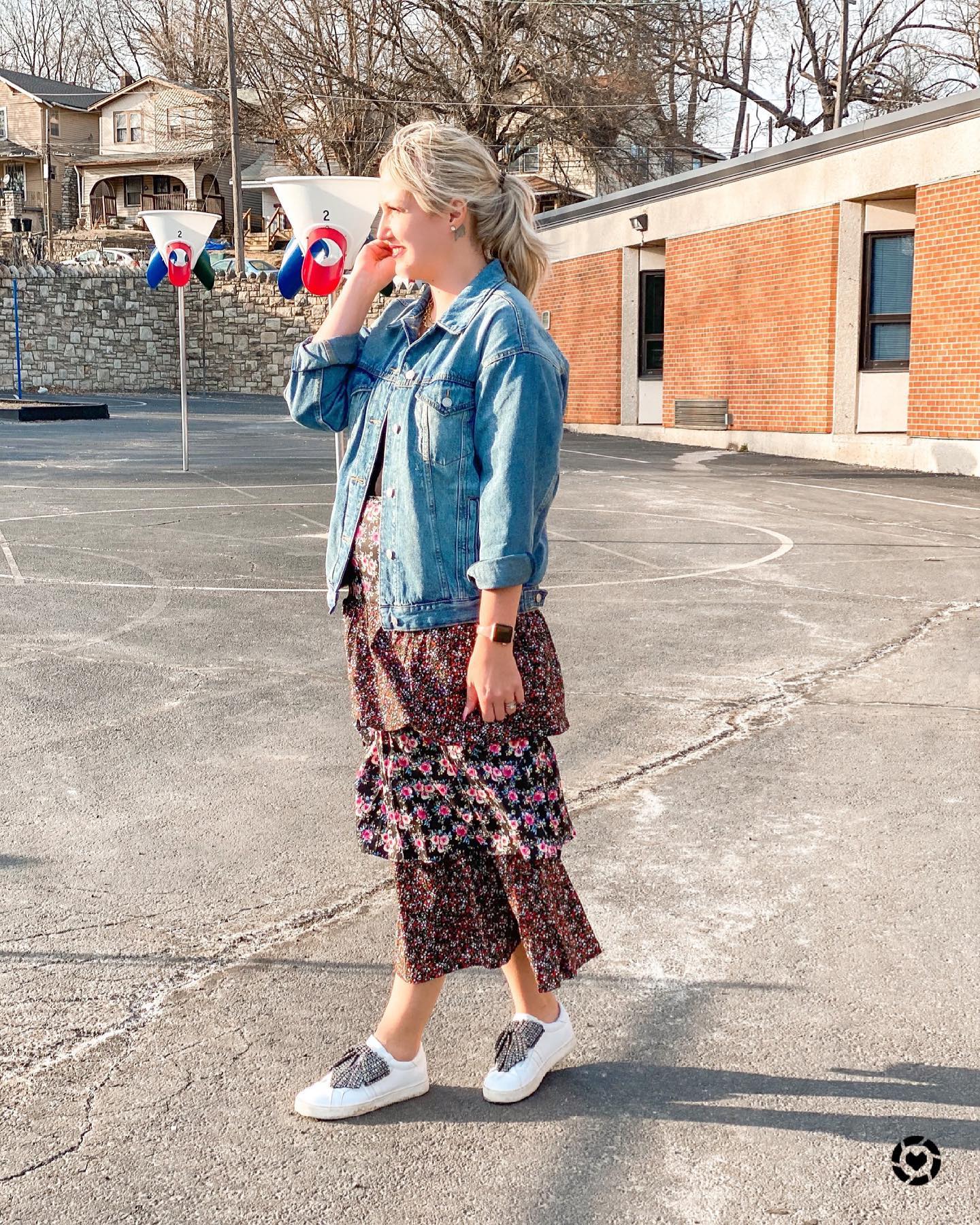 27 Jean Jacket Outfits You Need for 2026 20 Denim Jacket Meets Floral Maxi Dress
