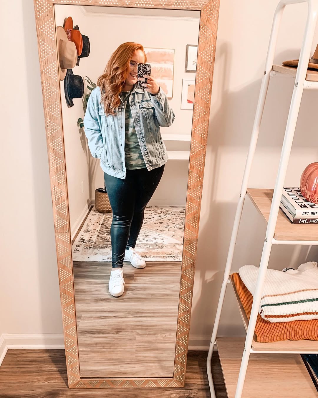Denim Jacket With Faux Leather Leggings Combo