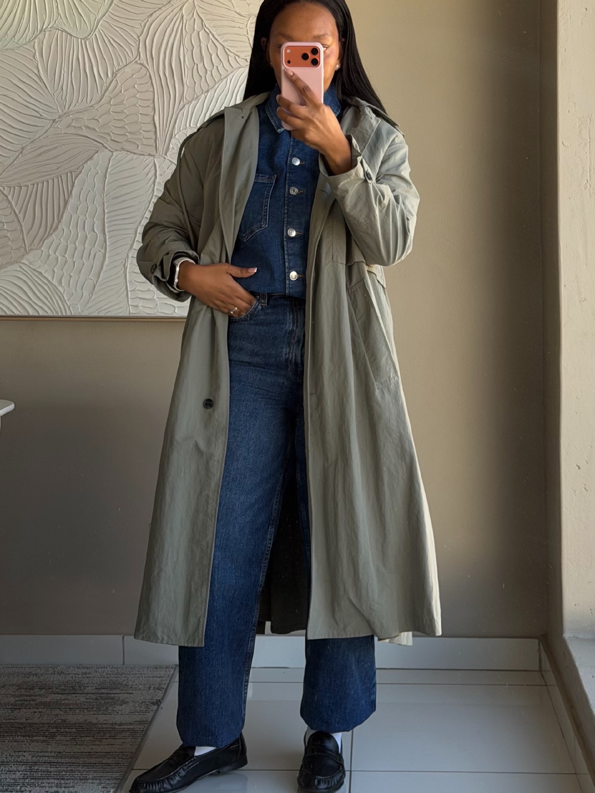 25 Denim on Denim Looks You Need for 2026 27 Denim Layered With Flowy Trench Outfit