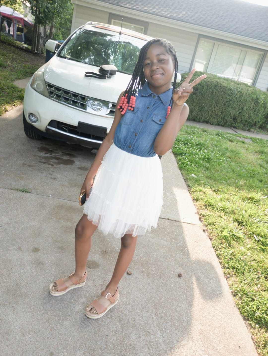 25 Back to School Outfits Middle School 2026 Trends 21 Denim Shirtdress With Tulle Skirt and Espadrille Sandals