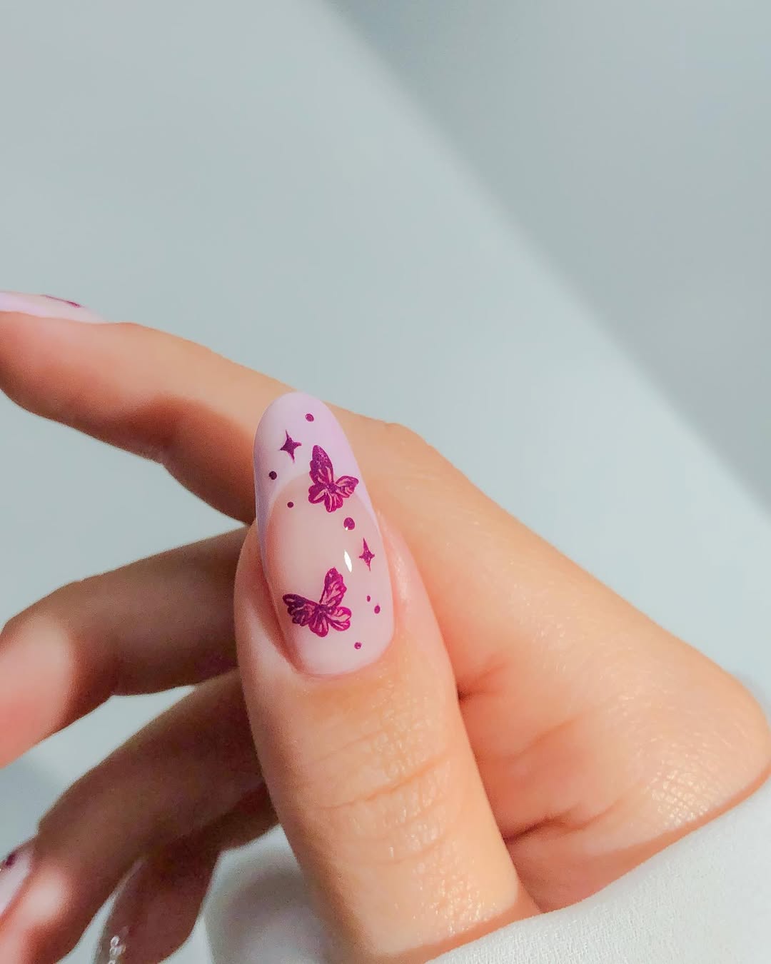 Dreamy Pink Butterfly Sparkle French Tips Coffin