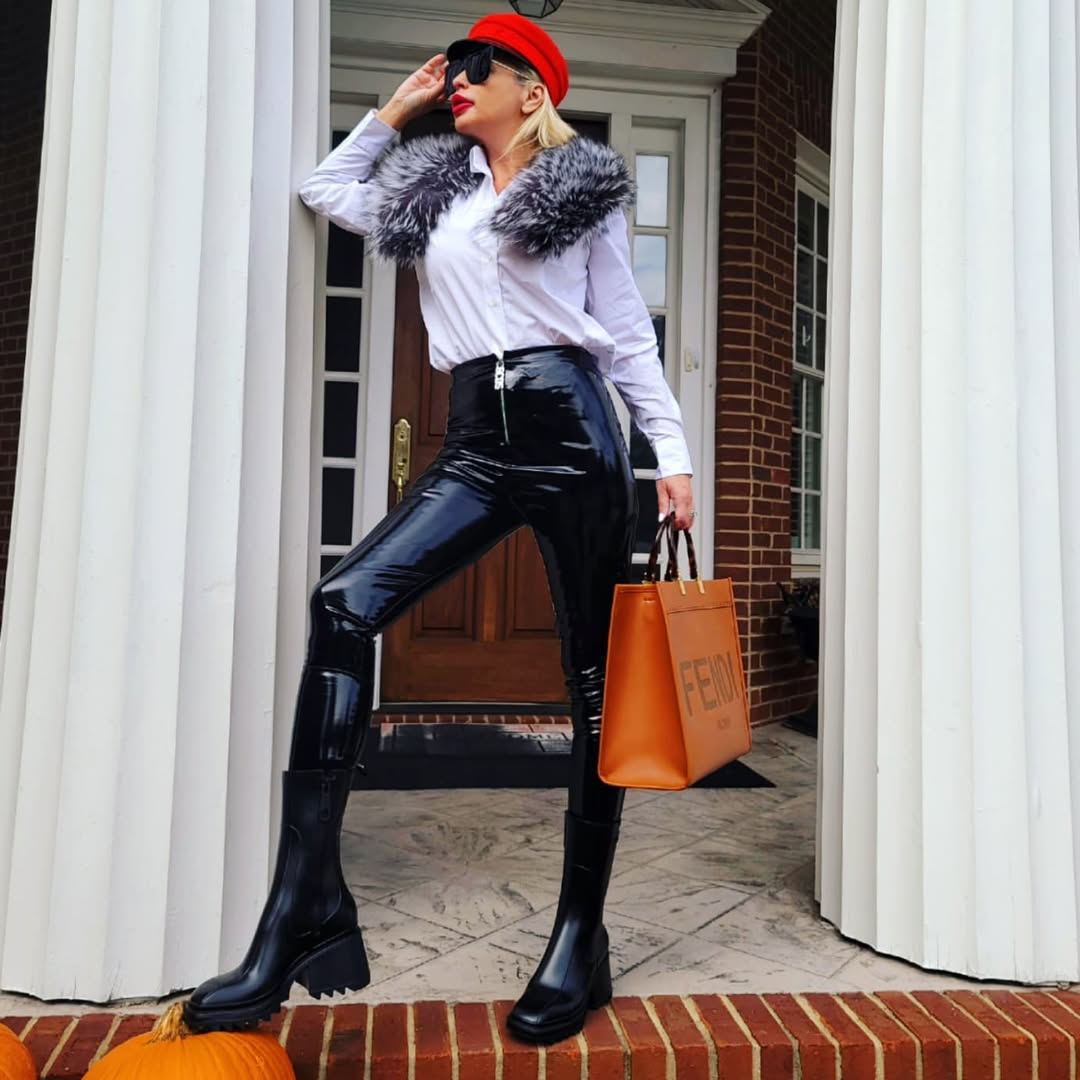 27 Fall Boot Outfit Ideas You Need Now 12 Edgy Vinyl Trousers With Tall Black Boots