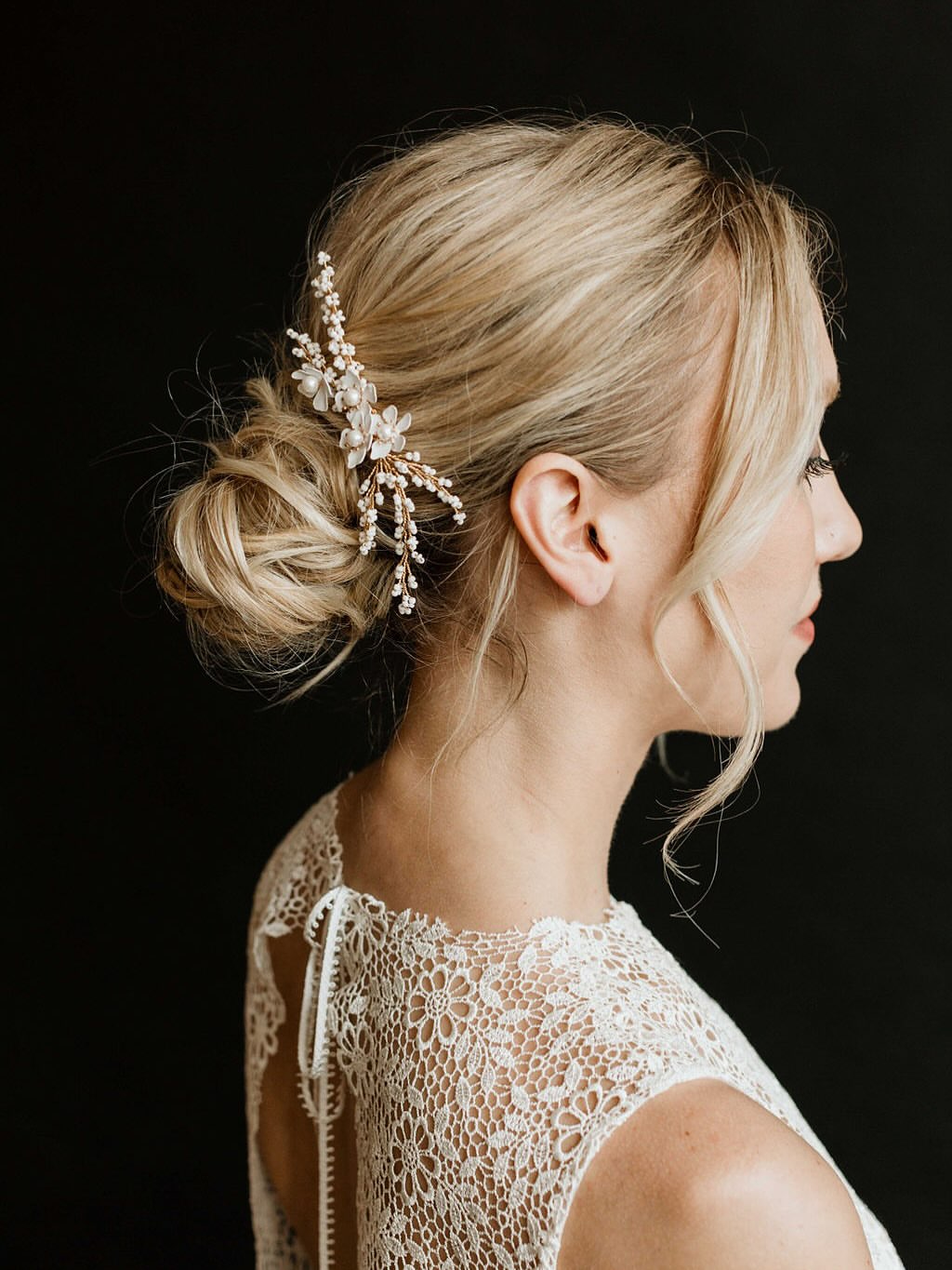 Elegant Low Bun with Pearl Bridal Comb