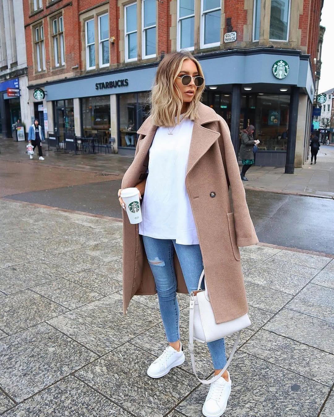 30 Chic Fall Outfits Women Will Love in 2026 23 Elevated Casual: Camel Coat With Ripped Jeans