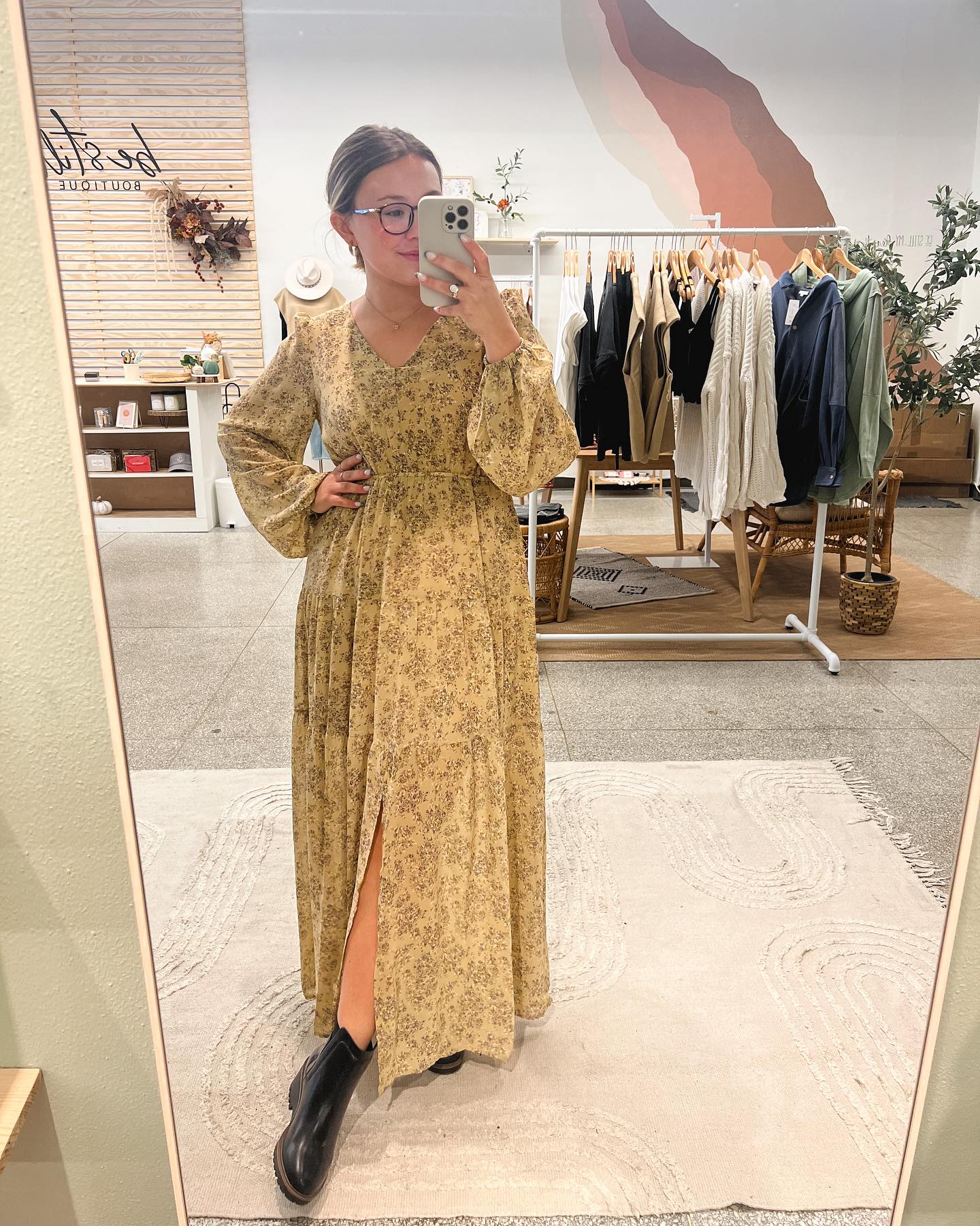 25 Fall Dress Outfits You Need For 2026 9 Floral Maxi Dress With Black Boot Outfit