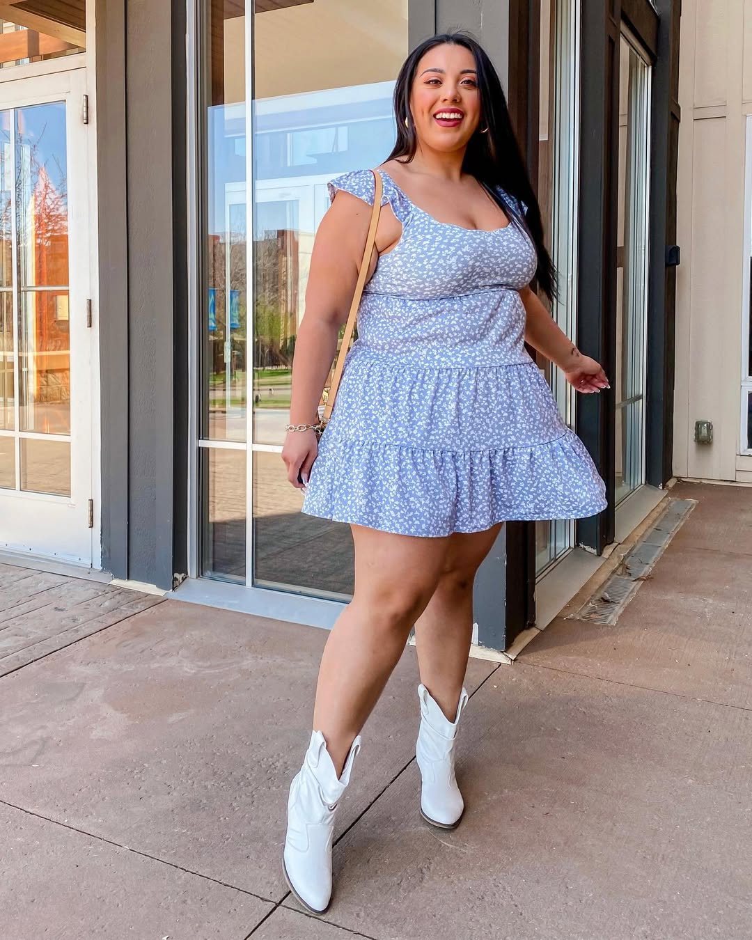 25 Cowboy Boot Outfits You Need for 2026 4 Floral Mini Dress With White Cowboy Boots
