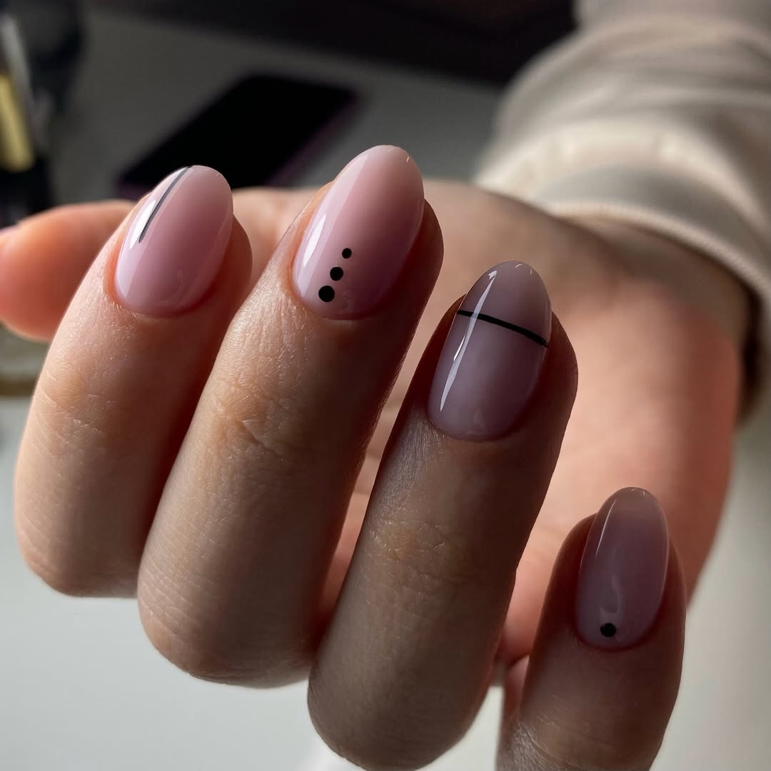 Geometric Pink and Lilac Minimalist Almond Nails