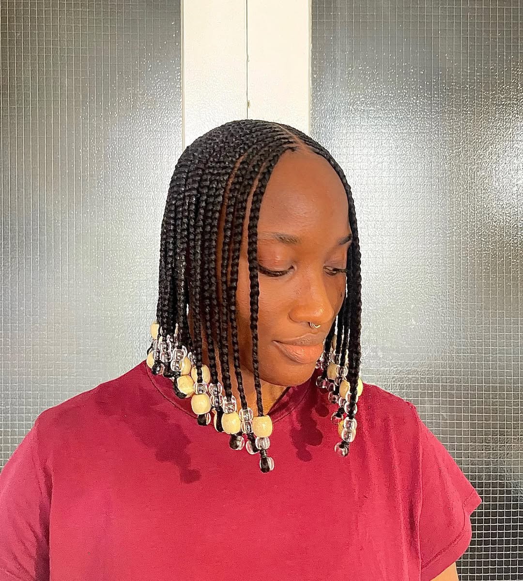 Ghana Braids With Clear and Wood Beads