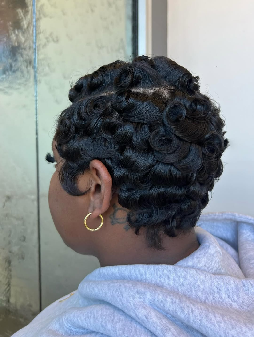 Glamorous Finger Waves Black Pixie For Short Hair
