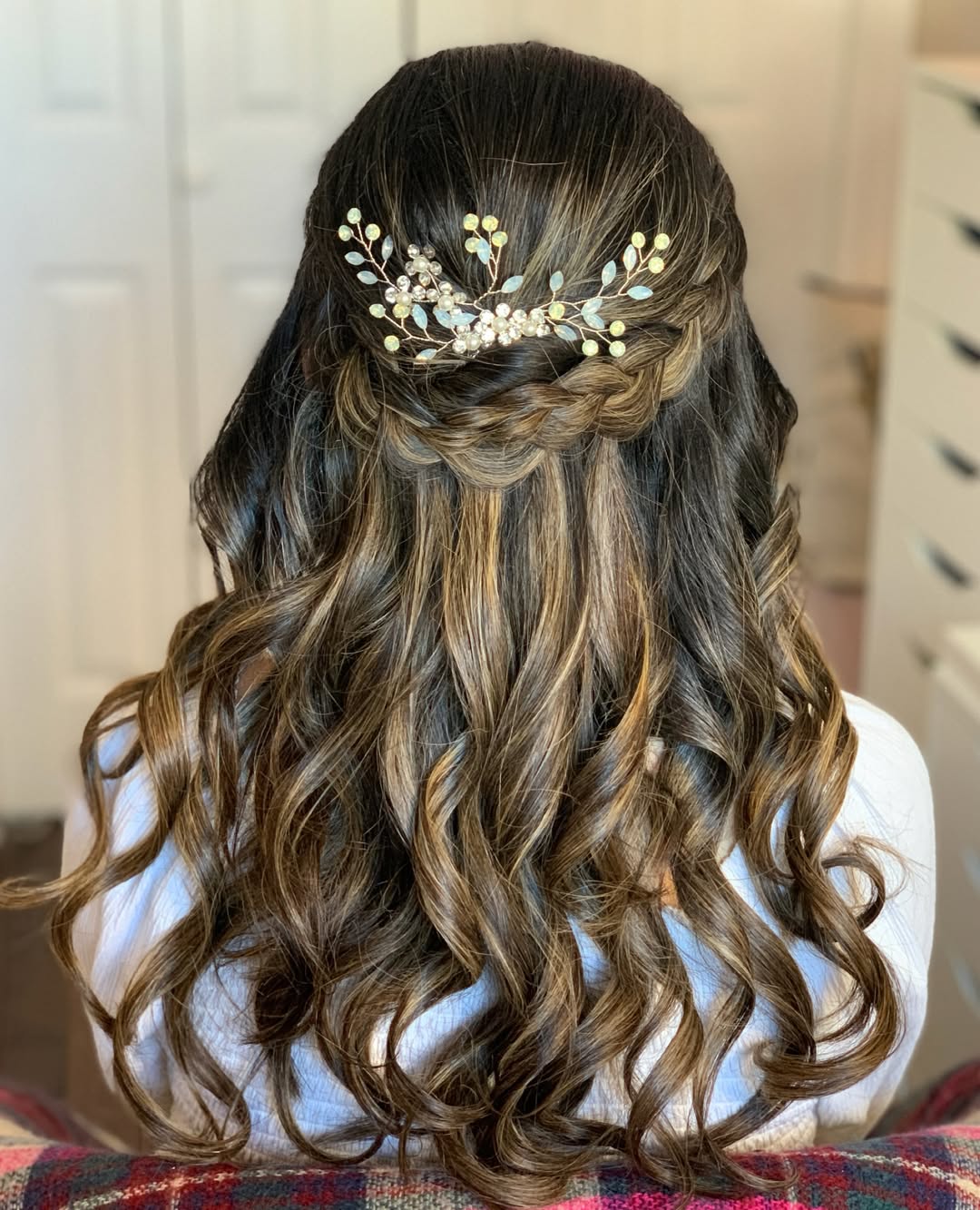 Glamorous Half Updo With Bridal Hair Vine