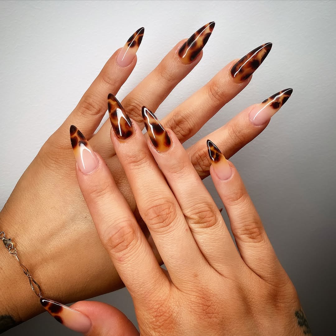 27 Tortoise Nail Trends You Need for 2026 3 Glossy Almond Tortoise French Tip Nails