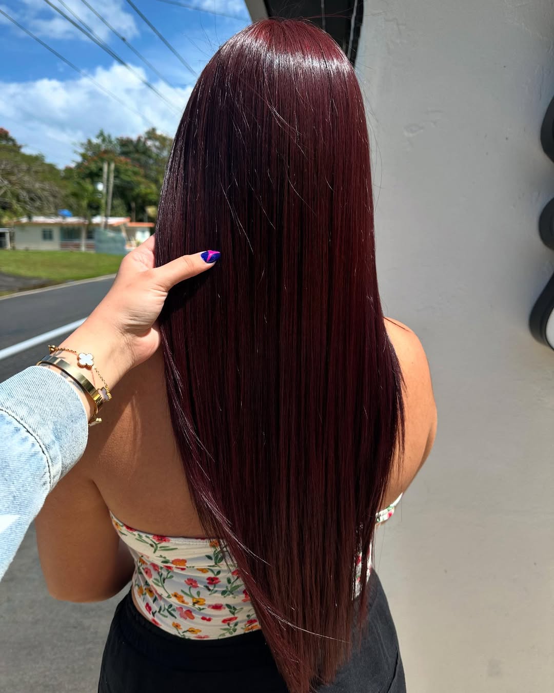 Glossy Long Cherry Brown Hair Pin Straight