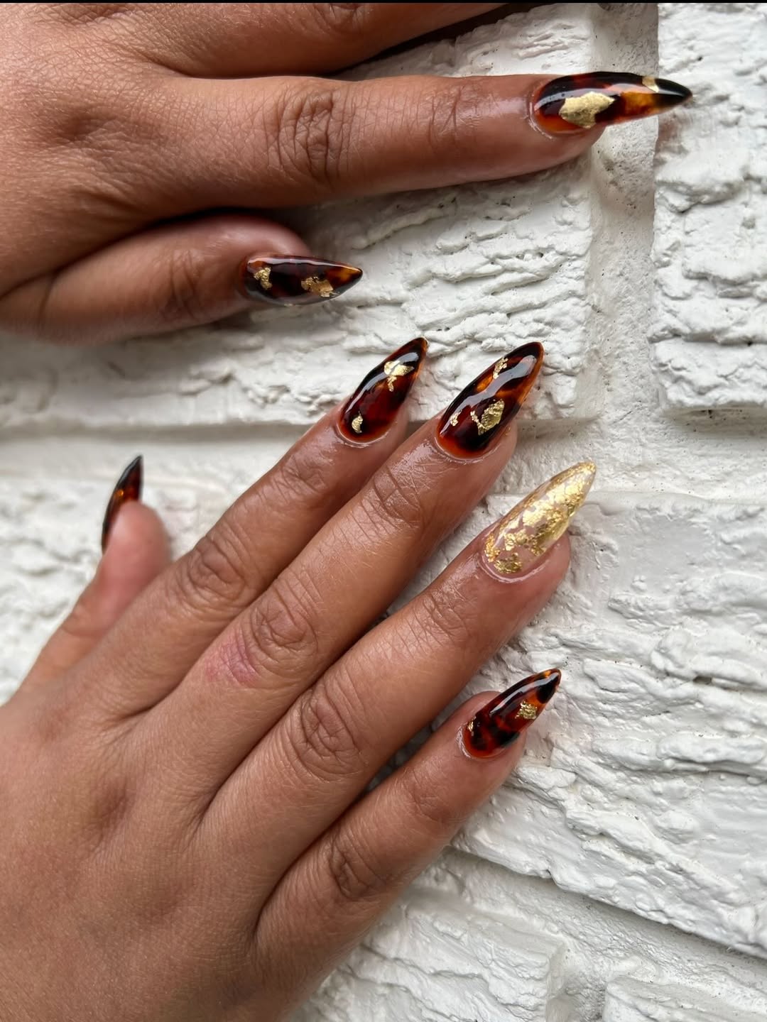 27 Tortoise Nail Trends You Need for 2026 29 Gold Flake Tortoise Shell Stiletto Nails