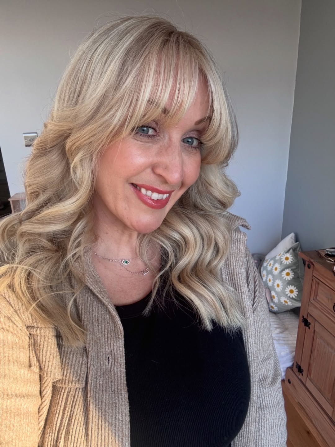 Golden Blonde Waves With Full Fringe