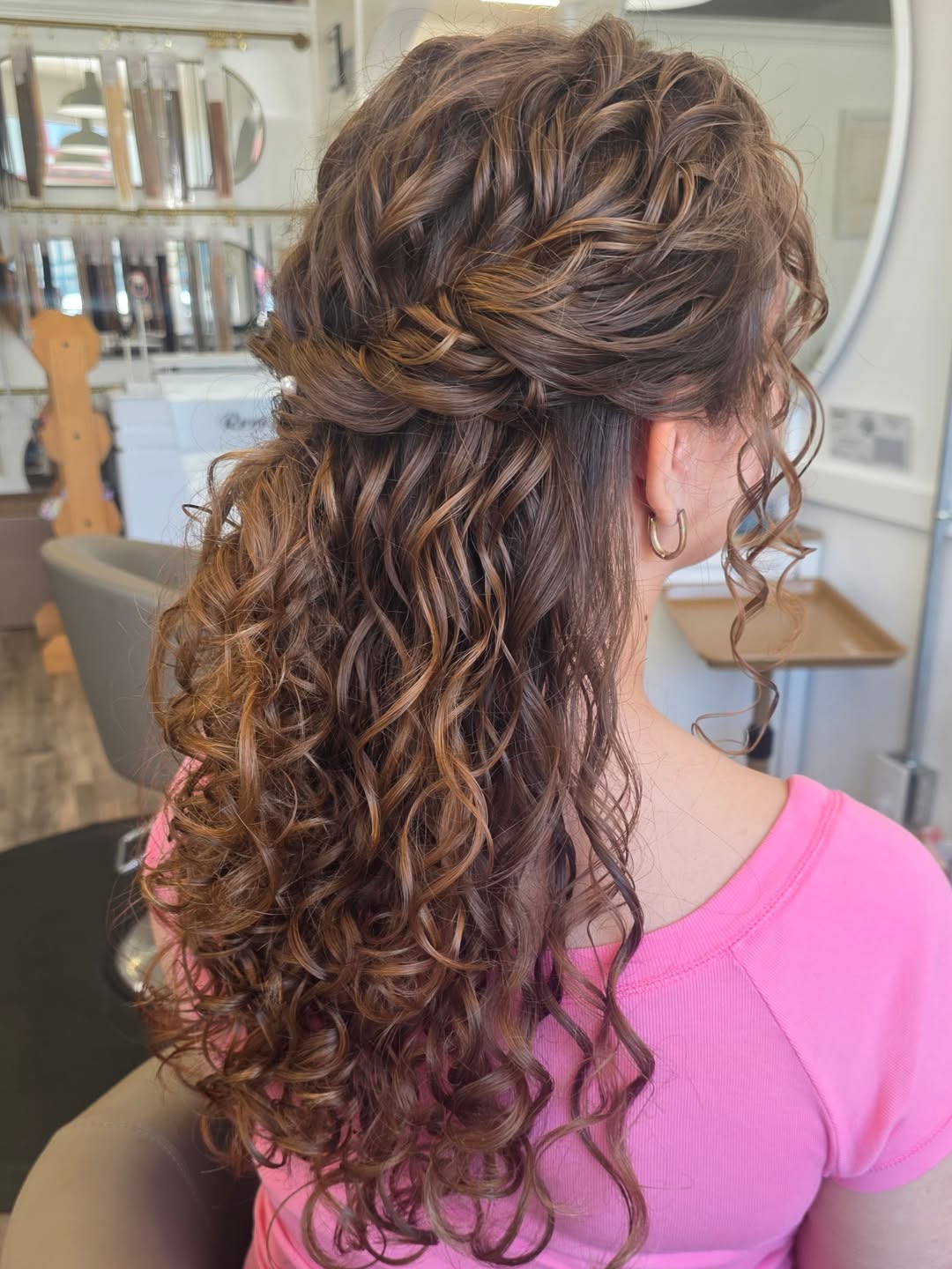 Gorgeous Curly Half Updo With Face-Framing Tendrils