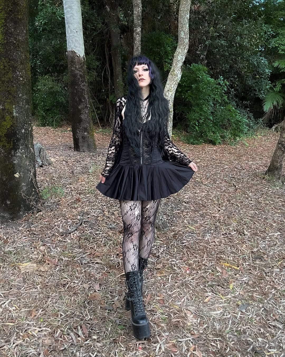 25 Dress with Tights Trends You Must See for 2026 23 Gothic Lace Dress With Platform Boots