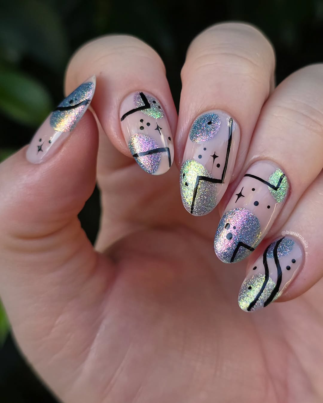 Holographic Geometric Abstract Negative Space Nails