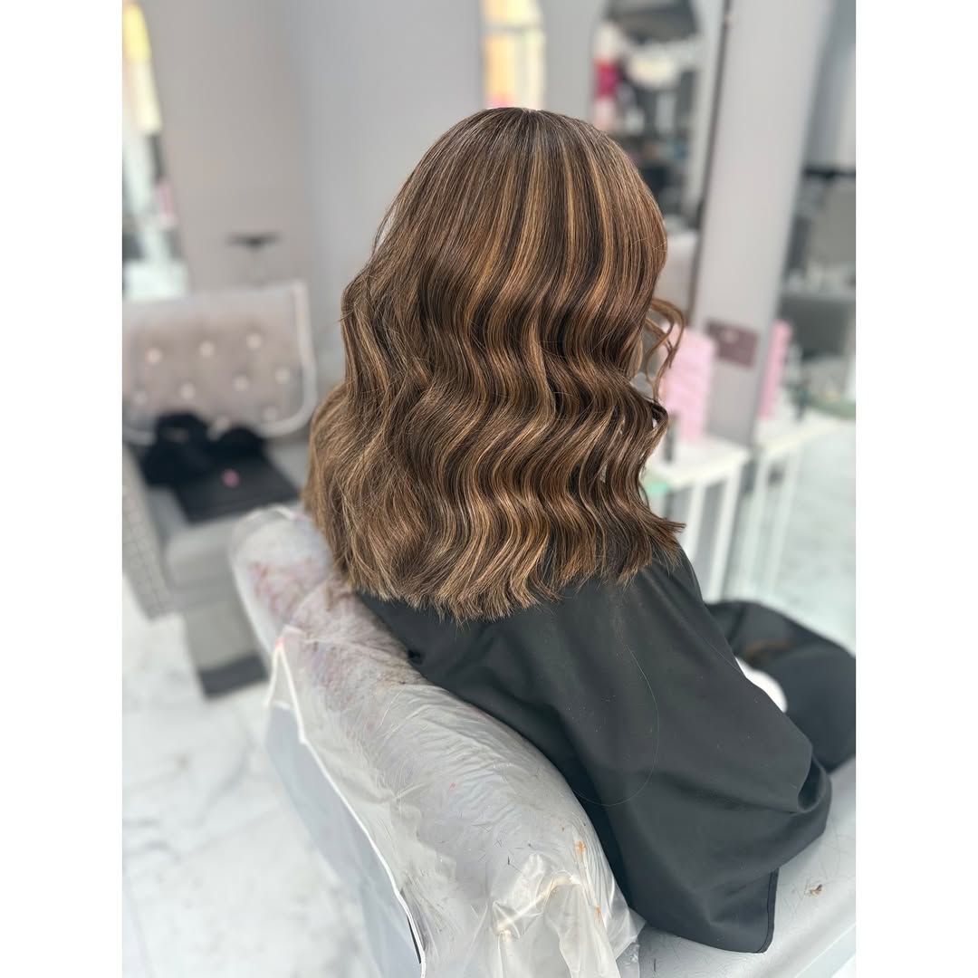 Honey Blonde And Caramel Highlighted Mid-Length Waves