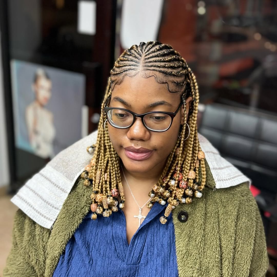 Honey Blonde Cornrows With Beaded Box Braids