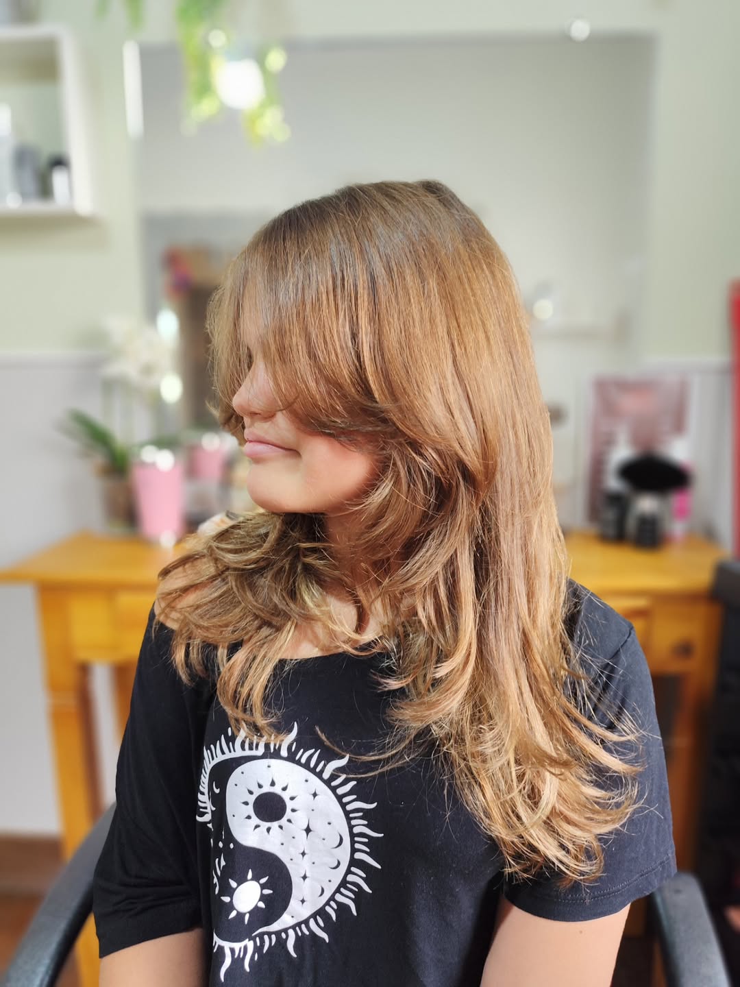 Honey Blonde Wolf Cut With Fringe Bangs