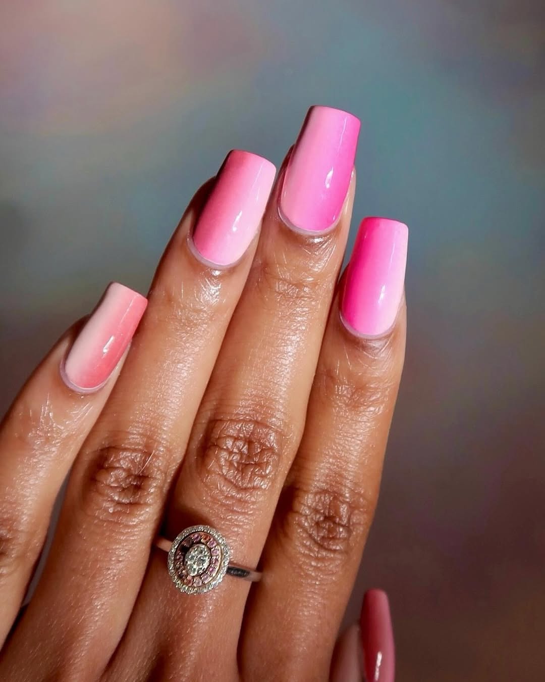 Hot Pink Dream Gradient Glossy Coffin Nails