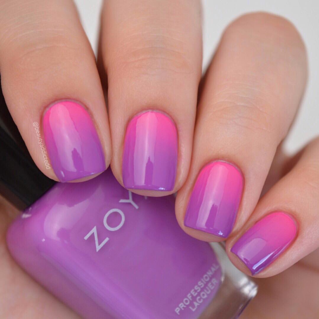 Hot Pink to Lavender Glossy Gradient Short Squoval Nails