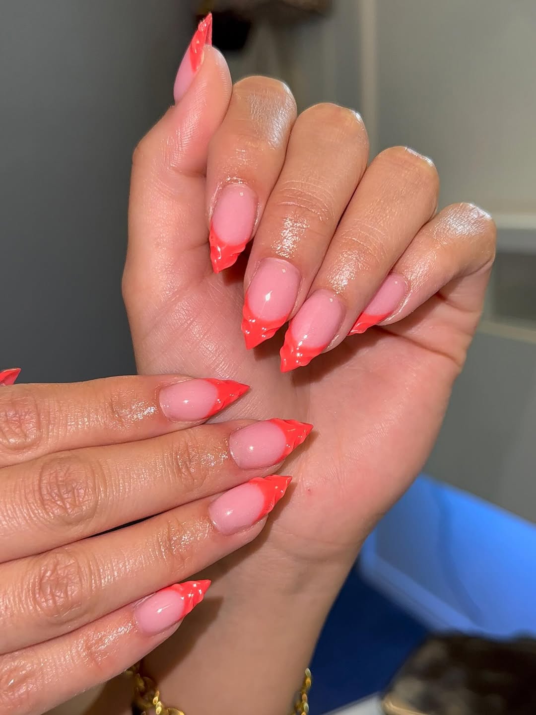 Hot Pink Wavy French Stiletto Nails