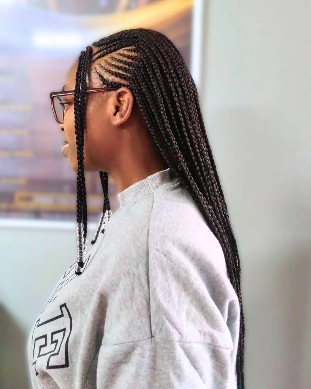 Intricate Cornrow Box Braids With Accent Beads