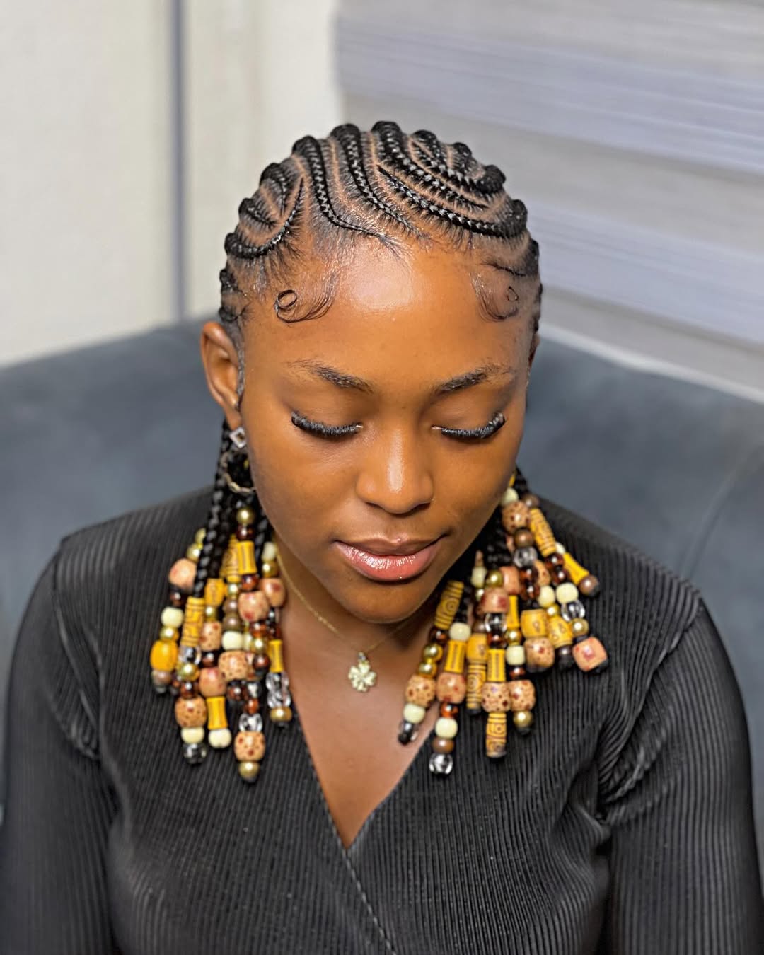 Intricate Cornrows With Beaded Ends