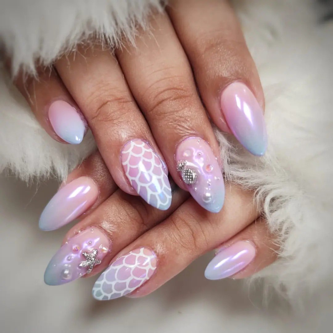 Iridescent Pastel Mermaid Tail Ombré with Ocean Charms