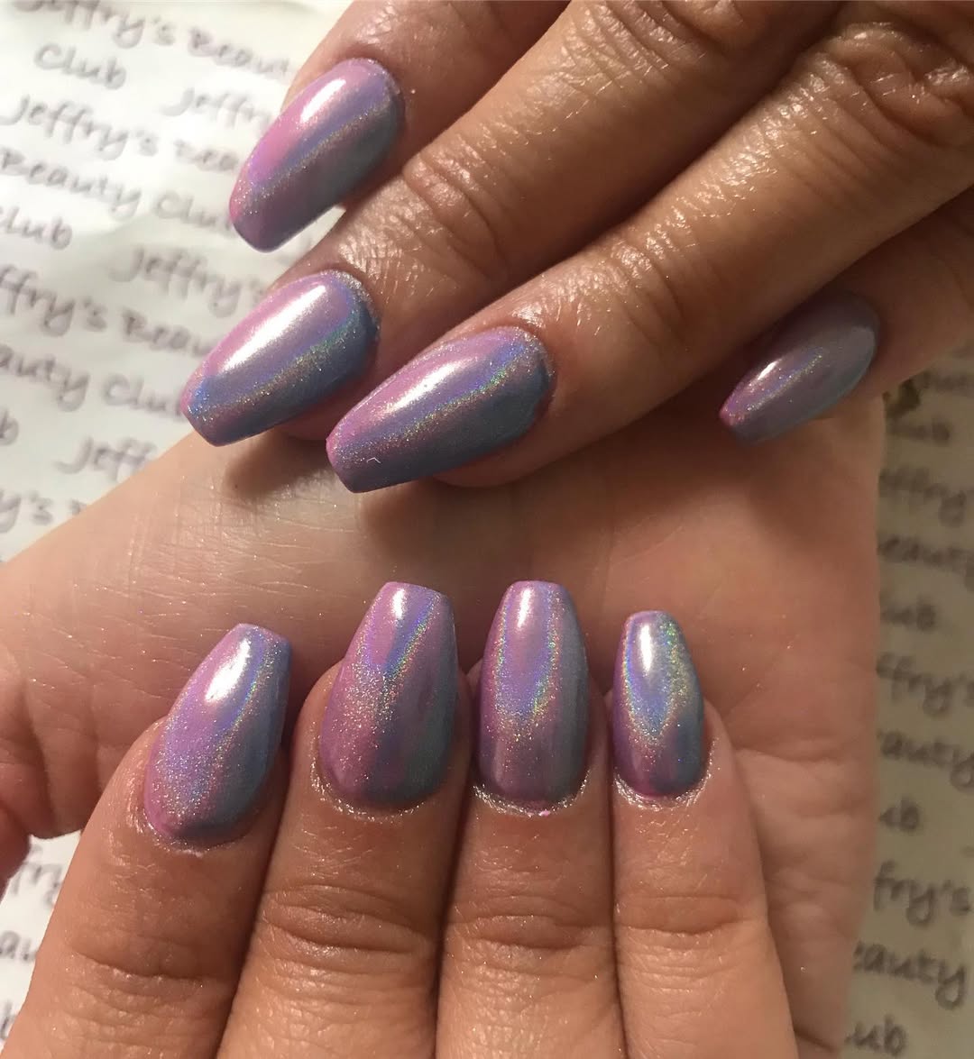 Lavender Blue Color Shift Holographic Coffin Nails