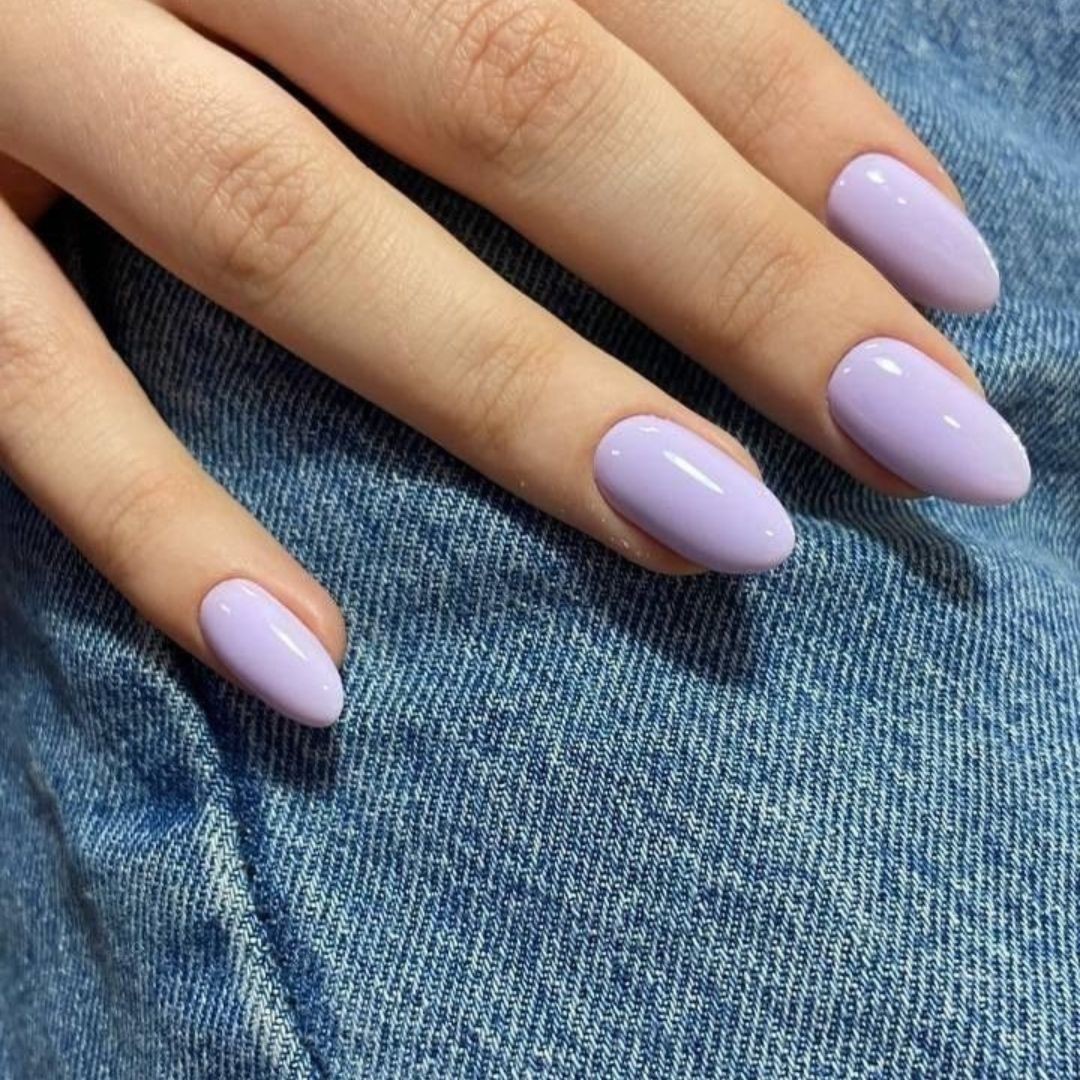 Lavender Glossy Oval Medium Length Nails