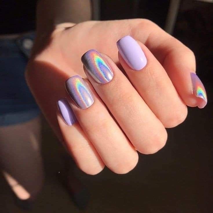 Lavender Holographic Pop Manicure With Solid Accents
