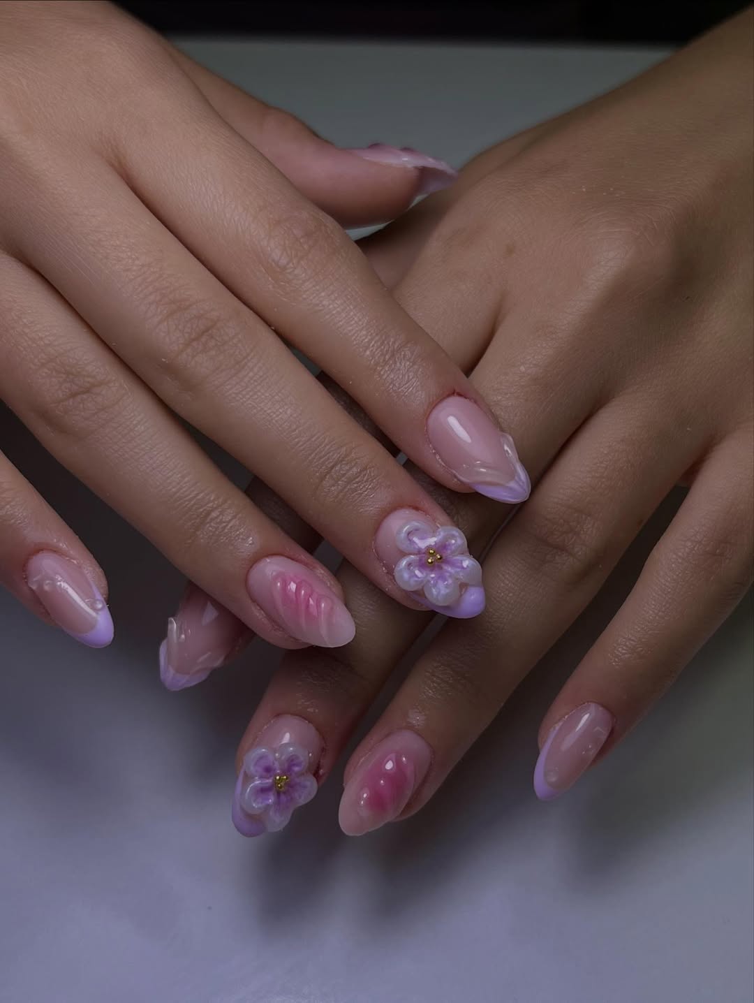 Lavender Jelly French Tips with 3D Floral Charms